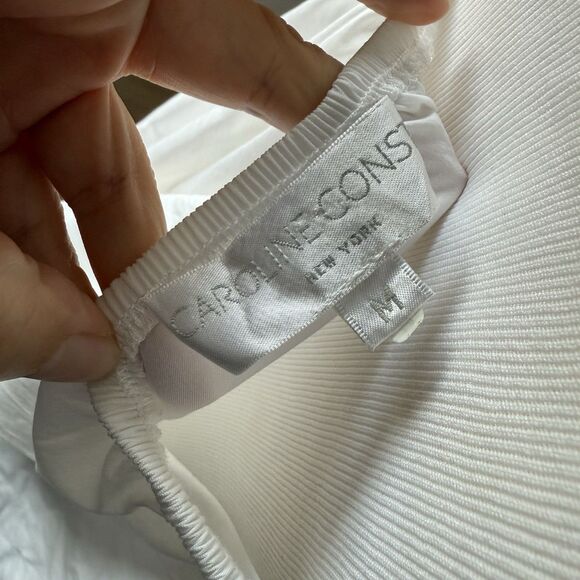 Caroline Constas Bow Halter Top White Sz M Volume Babydoll Peplum Color-block - Picture 4 of 15